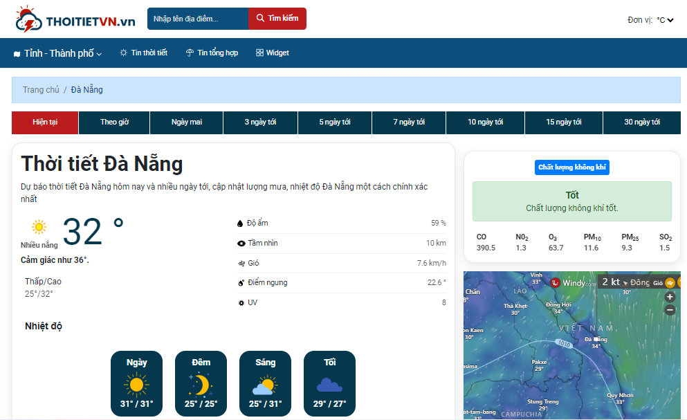 Nhiệt độ Đà Nẵng được cập nhật liên tục theo thời gian thực