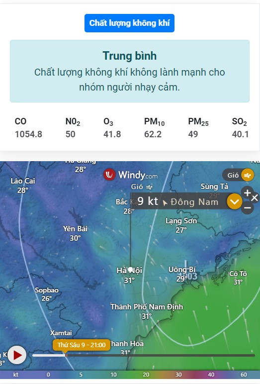 Thoitietvn.vn cho biết chất lượng không khí mới nhất tại Hà Nội