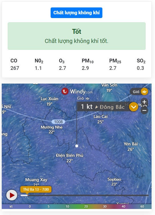 Ngoài theo dõi dự báo thời tiết Điện Biên ngày mai, người dùng có thể kiểm tra chất lượng không khí tại khu vực sinh sống