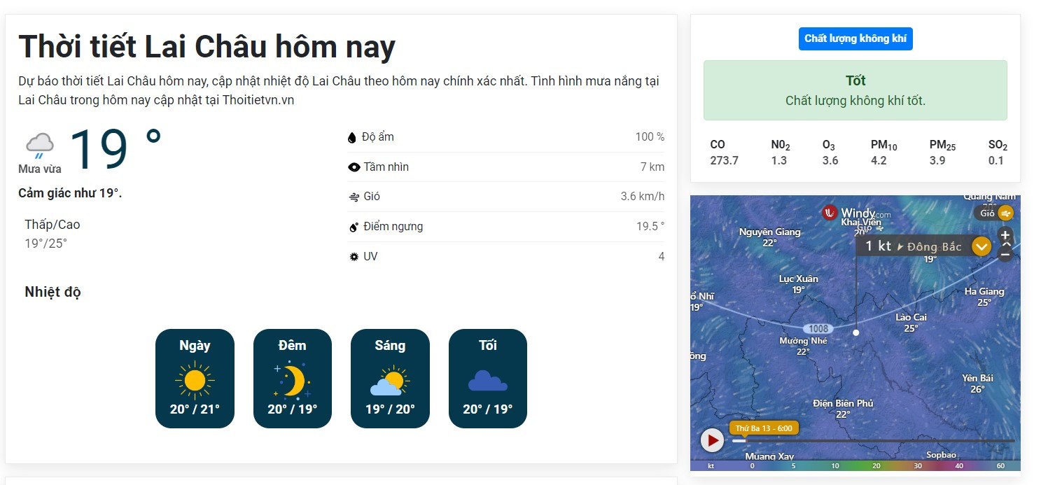 Nhiệt độ và các chỉ số khác được cập nhật chi tiết trong phần dự báo thời tiết Lai Châu hôm nay