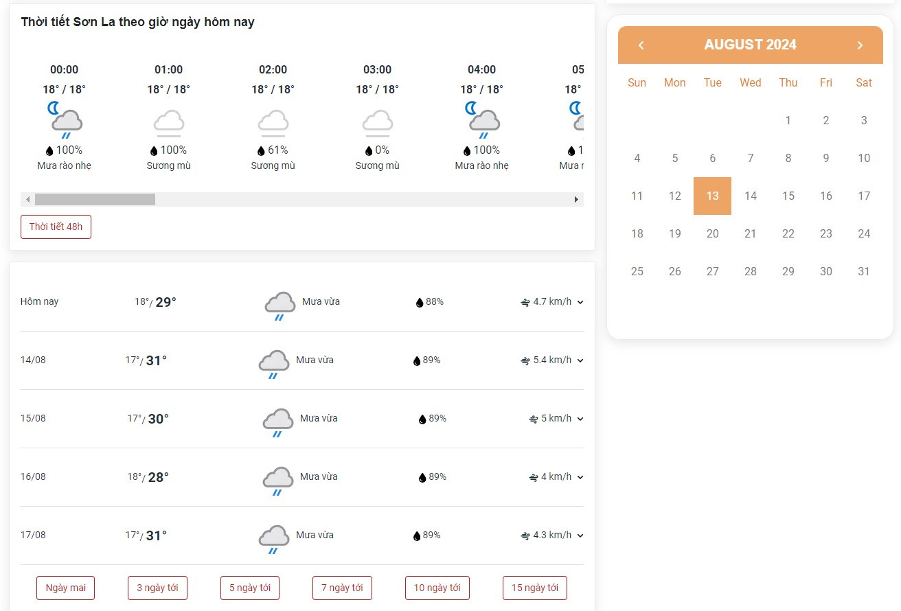Xem thông tin chi tiết về tình hình thời tiết Sơn La ngày mai và 30 ngày tiếp theo trên Thoitietvn.vn