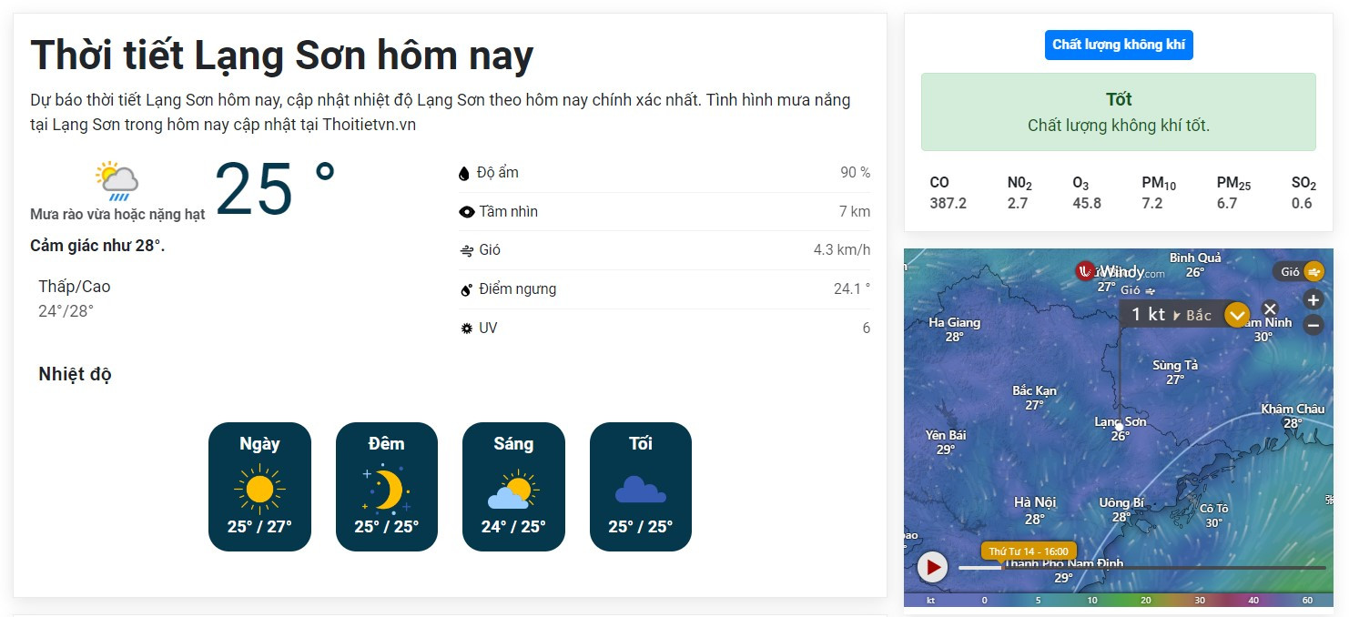 Trang web cập nhật thông tin thời tiết Lạng Sơn hôm nay liên tục