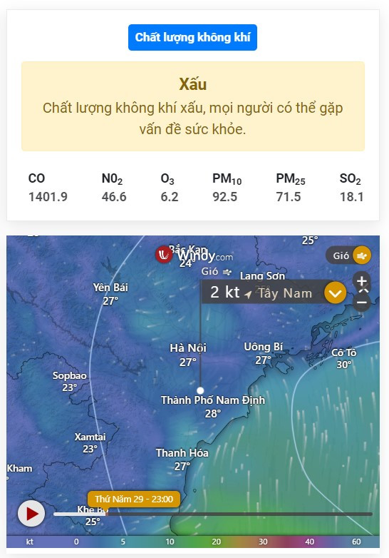 Người dùng có thể kiểm tra chất lượng không khí ở cụ thể khu vực sinh sống