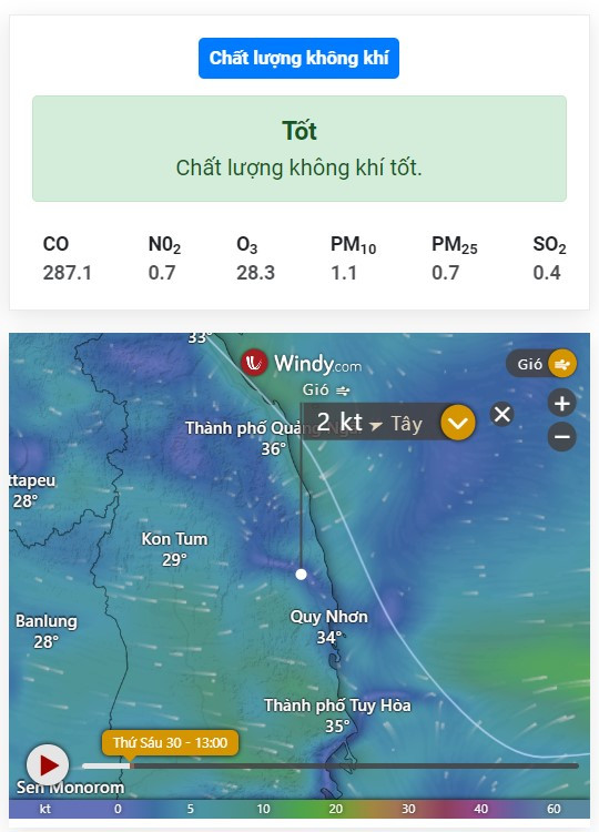 Thoitietvn.vn cập nhật chất lượng không khí Bình Định liên tục