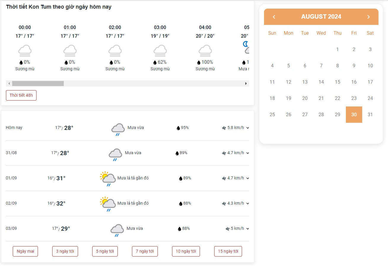 Truy cập vào trang web để xem dự báo thời tiết Kon Tum sớm nhất