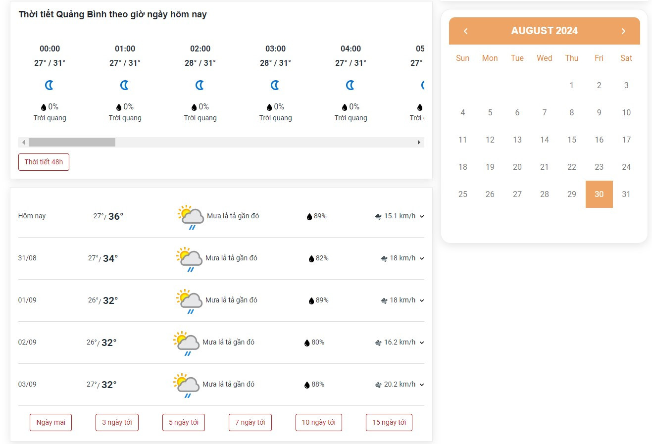Dự báo thời tiết Quảng Bình ngày mai và 30 ngày tiếp theo trên Thoitietvn.vn