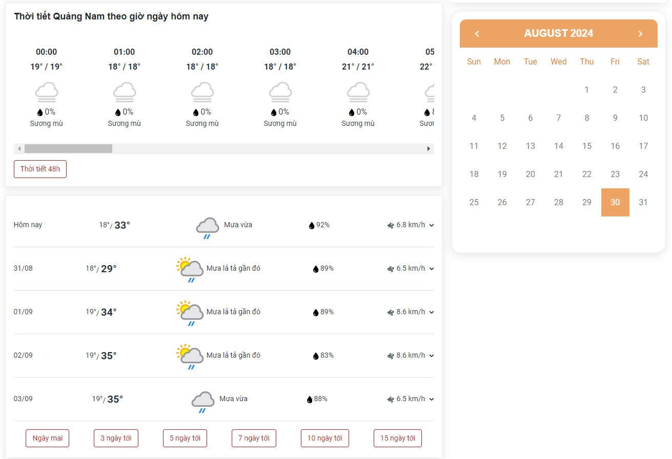 Xem trước thời tiết Quảng Nam ngày mai và dài hạn để chuẩn bị hoàn hảo cho chuyến du lịch