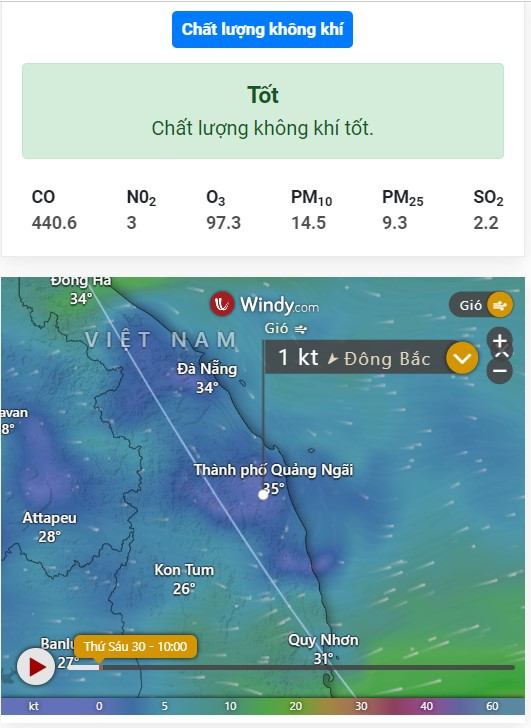 Cập nhật mức độ ô nhiễm không khí ở Quảng Ngãi cho từng khu vực cụ thể