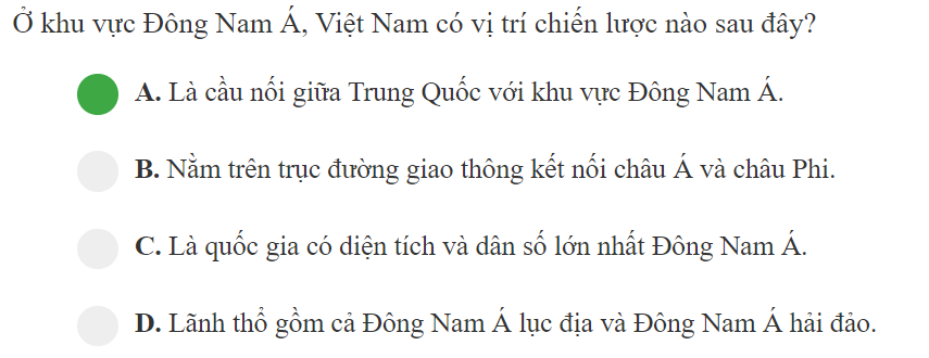 Ở khu vực Đông Nam Á Việt Nam có vị trí chiến lược nào sau đây