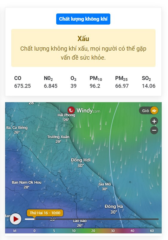 Cập nhật tình hình ô nhiễm không khí hàng ngày ở Quảng Bình với Thoitietvn.vn