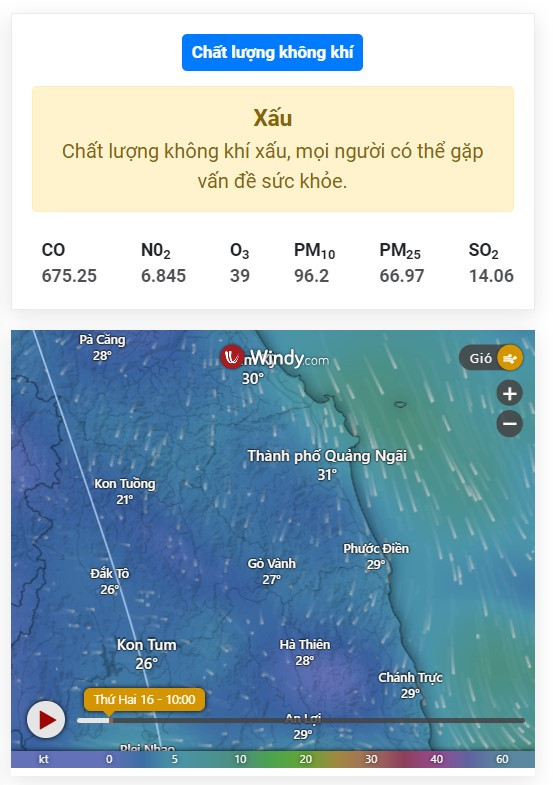 Cập nhật mức độ ô nhiễm không khí ở Quảng Ngãi cho từng khu vực cụ thể